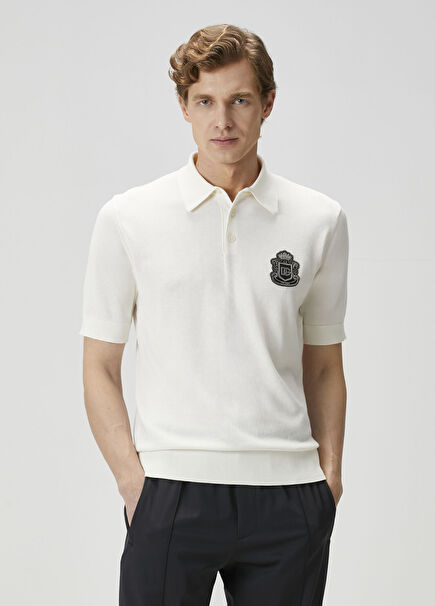 White Short Sleeve Polo Sweater