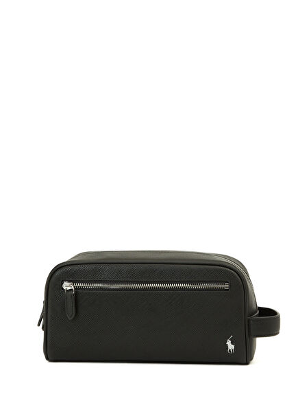 Black Logo Detailed Men's Leather Hand Portfolio