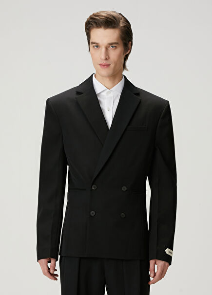 Black Wool Double-Breasted Jacket