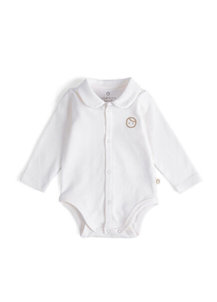 Ecru Cotton Baby Collar Long Sleeve Unisex Baby Shirt Body