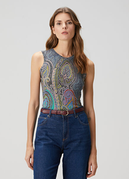 Multicolour Ethnic Patterned Silk Knitwear