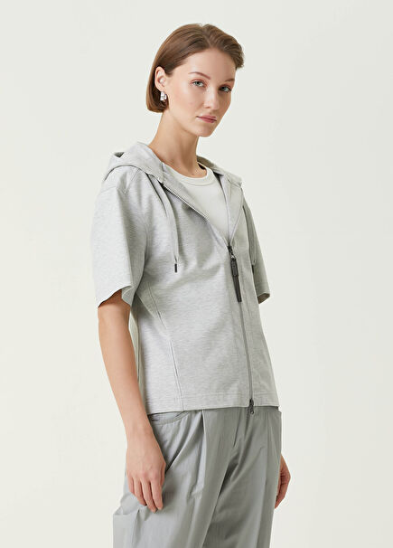 Grey Hooded Zippered Sweatshirt