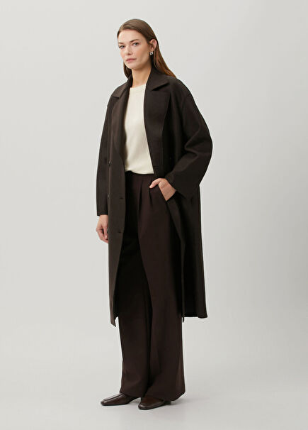 Dark Brown Double-Breasted Wool Coat
