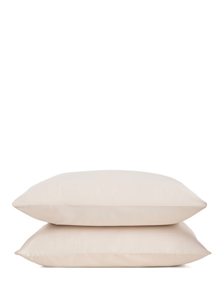 Solid Krem Pamuk Saten 2'li Yastık Kılıfı 50x70 cm