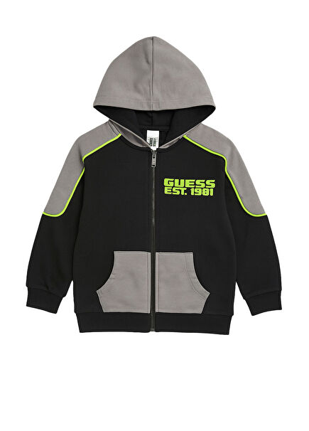 Black Hooded Long Sleeve Boys' Tracksuit Tops