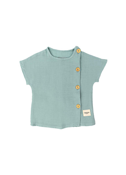 Camgöbeği Müslin Yandan Düğmeli Kısa Kollu Unisex Bebek Gömlek