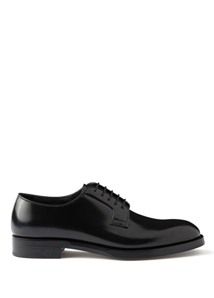 Black Brushed Leather Lace-Up Men's Shoes
