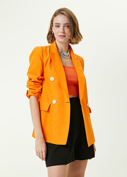 Turuncu Kırlangıç Yaka Kruvaze Blazer