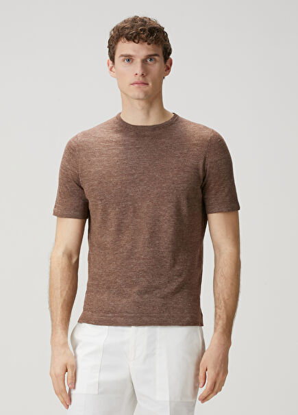 Brown Short Sleeve Linen Sweater