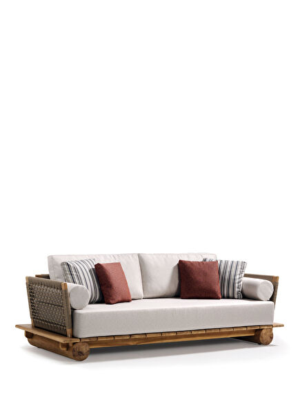 Avari Naturel Vizon Tik Ağacı Üçlü Bahçe Kanepesi