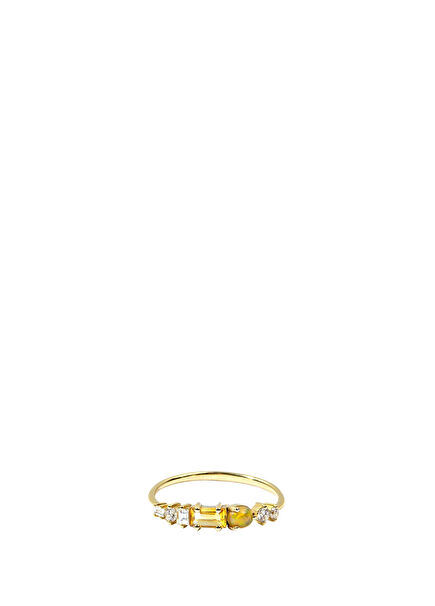 Sunshine Ring Diamond Citrine and Fire Opal 14 Ayar Yellow Gold Kadın Altın Yüzük