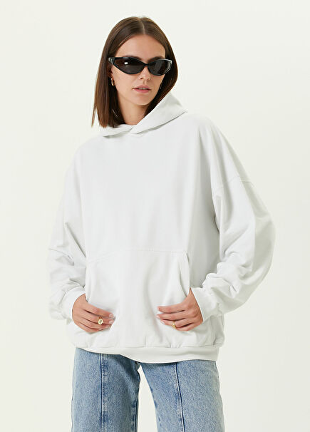 White Hooded Logo Detailed Sweatshirt