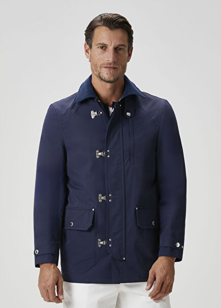 Navy Velvet Collar Coat