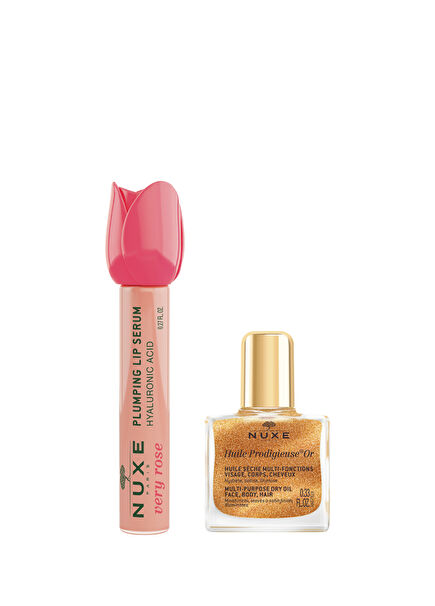 Very Rose Hyaluronik Asitli Dolgunlaştırıcı Dudak Serumu 8 ml + Altın Parıltılı Kuru Yağ 10 ml Cilt Bakım Seti