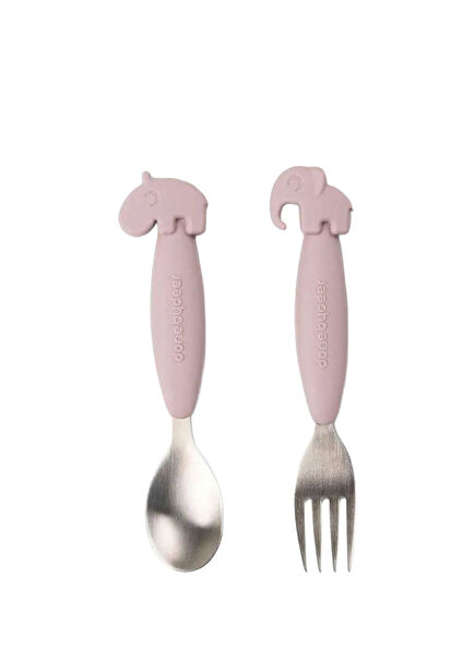 Deer Friends Pink Steel Kids Fork and Spoon Set