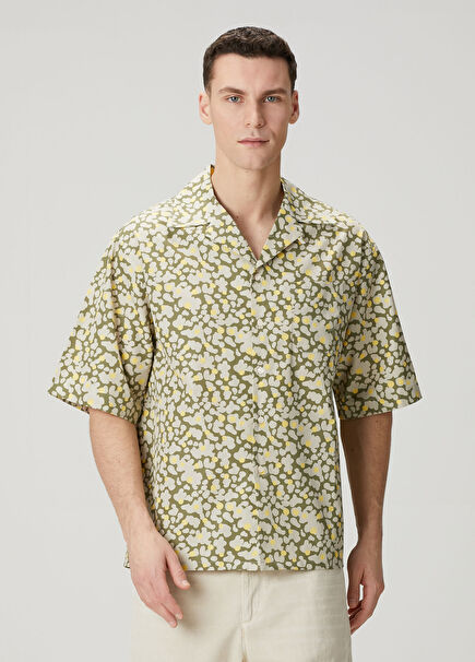 Sarı Çiçek Desenli Kısa Kollu Gömlek