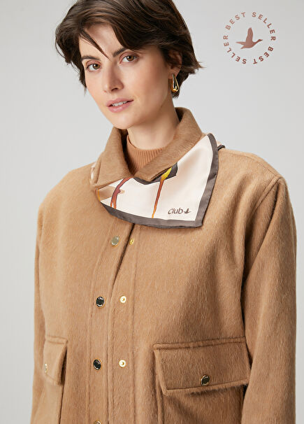 Bej Desenli İpek Eşarp