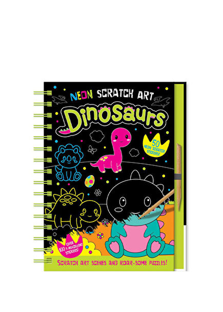 Neon Scratch Art Dinosaurs Çocuk Yabancı Dil Aktivite Kitabı