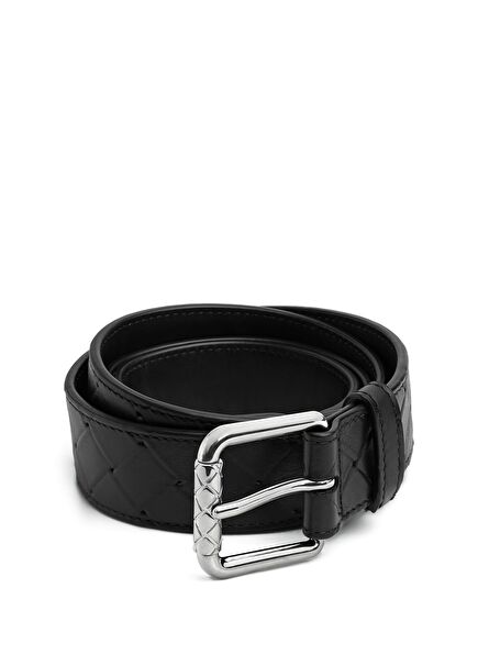 Siyah Örgü Dokulu Erkek Deri Kemer