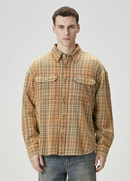 Orange Plaid Patterned Shirt