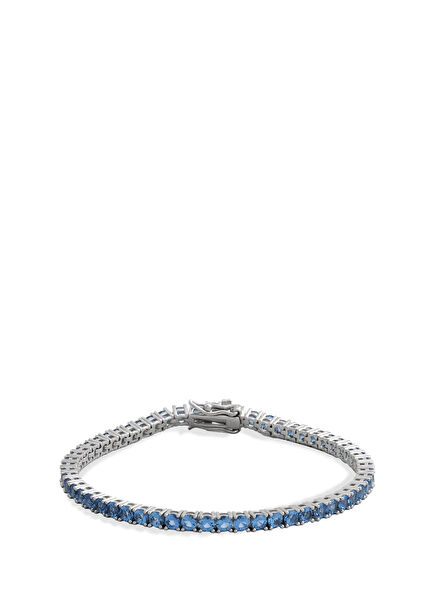 İkonik Mavi 18 Ayar Beyaz Altın Kaplama 925 Ayar Gümüş Su Yolu Kadın Bileklik