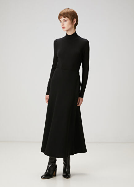 Black Midi Crepe Skirt