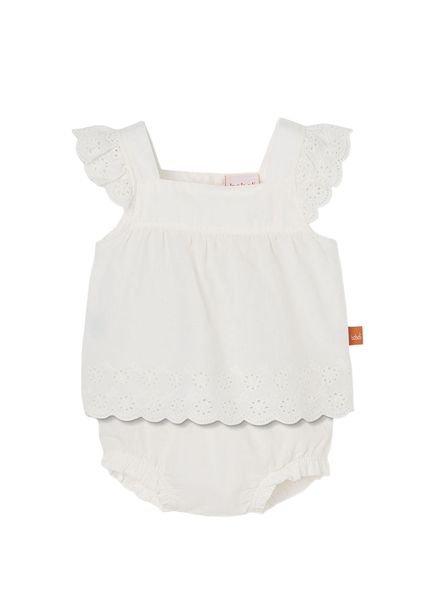 Beyaz Kolları Fırfırlı Kız Bebek 2'li Set