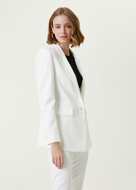 Beyaz Krep Blazer Ceket