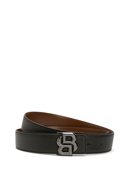 Icon Black Textured Men's Leather Belt