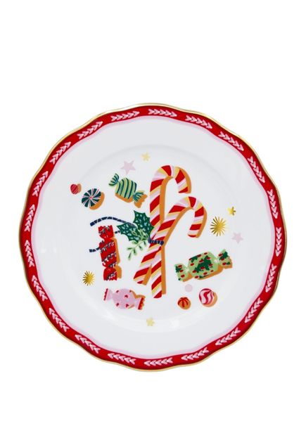 Mamma Mia Kırmızı Şeker Desenli Porselen Tatlı Tabağı 22 cm