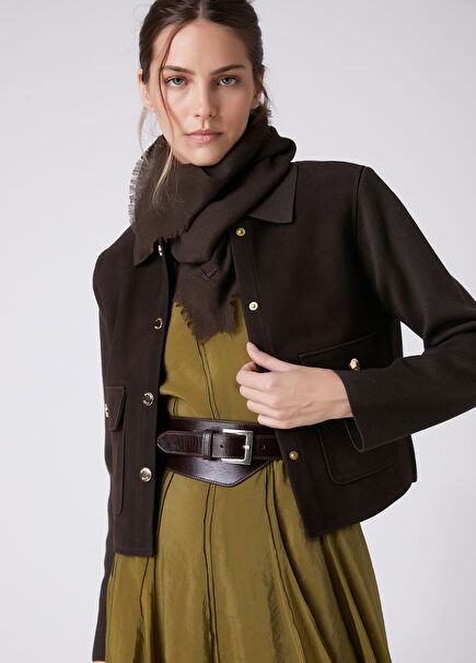 Brown Suede Inserted Knit Jacket