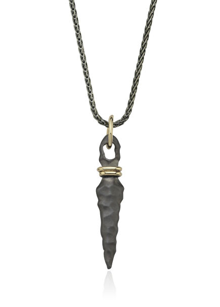Hammered Sword 14K Gold and 925K Silver Men's Necklace