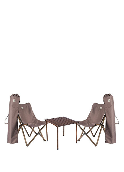 Wooden Anthracite Dark Grey Folding Camping Table and Chair Set