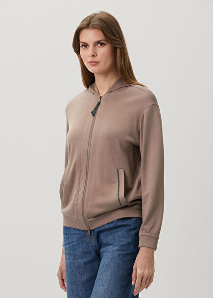 Vizon Kapüşonlu Fermuarlı Sweatshirt