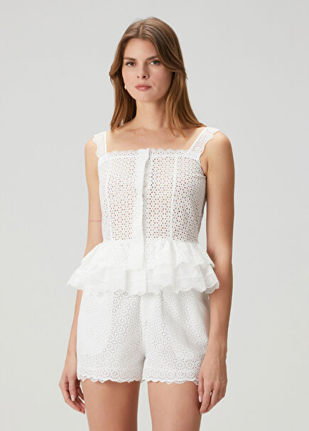 White Peplum Detailed Blouse