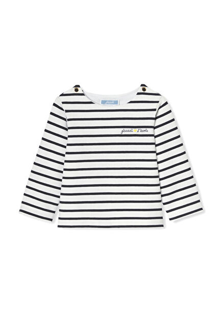 White Navy Blue Striped Lightweight Fleece Long Sleeve Baby Girl Breton T-Shirt