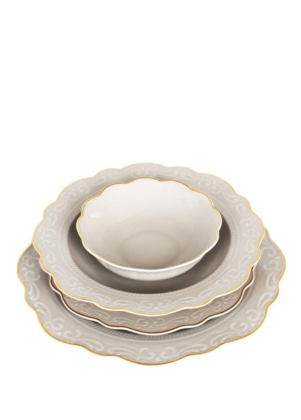 Laurance New Bone China Porselen Taş Rengi 6 Kişilik 24 Parça Yemek Takımı