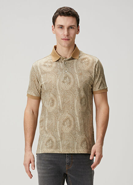 Beige Ethnic Patterned Polo T-Shirt