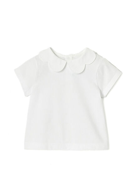 White Smocked Collar Baby Girl T-shirt