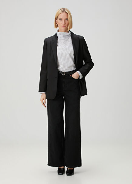 Siyah Wide Leg Jean Pantolon