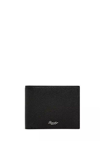 Black Logo Detailed Men's Leather Wallet