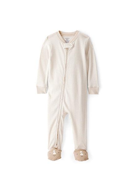 Bej Pamuklu Uzun Kollu Erkek Bebek Uyku Tulumu