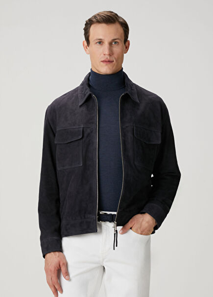 Kale Dark Navy Blue Suede Coat