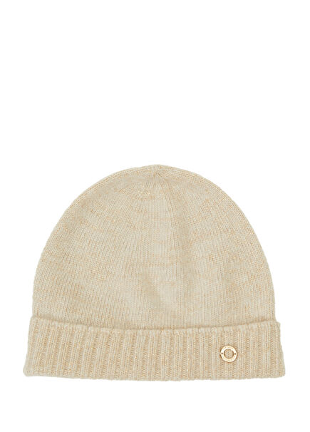 Ekru Simli Kadın Kaşmir Karışımlı Yün Bere