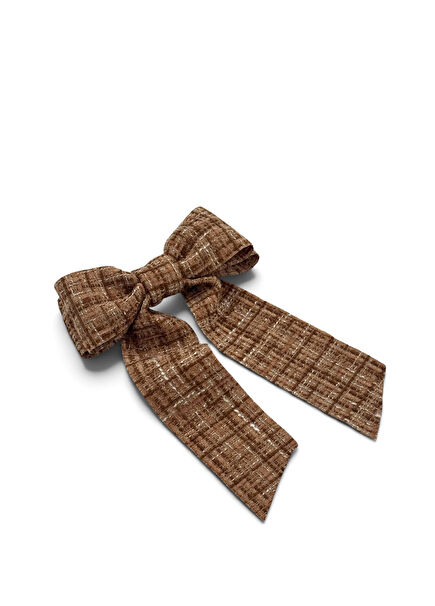 Maya Tweed Brown Bow Kadın Toka