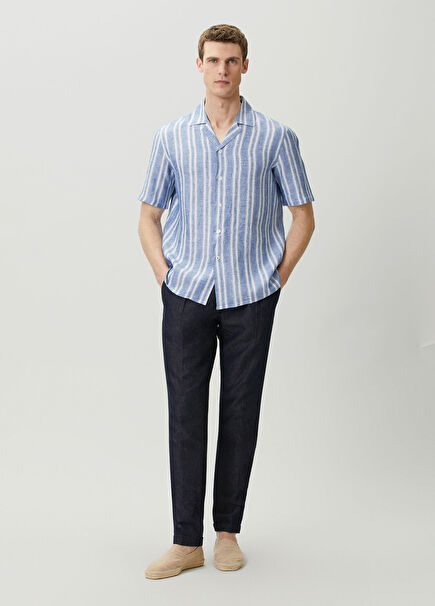 Aurelio Navy Blue Pleated Jeans