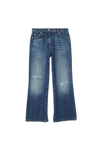 Çok Renkli Yıpratmalı Kız Çocuk Jean Pantolon