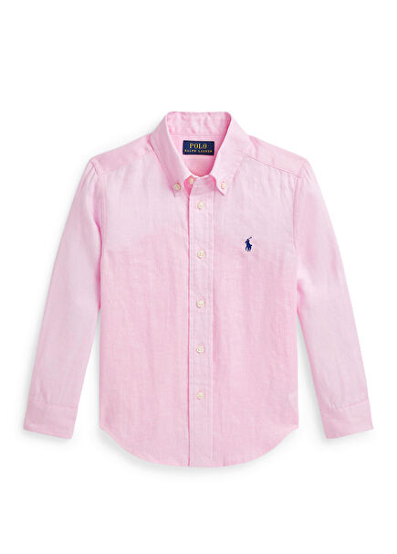 Pink Logo Embroidered Unisex Kids Linen Shirt