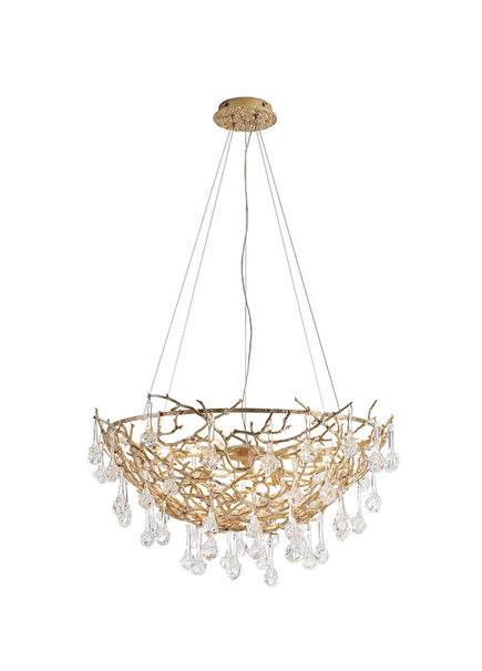 Coral 12L Gold Brass Pendant Chandelier