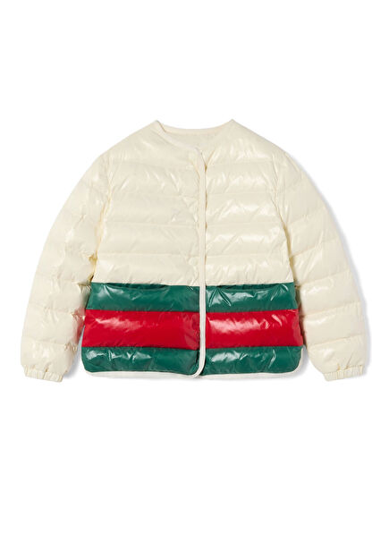 Cream Contrast Striped Girls Jacket